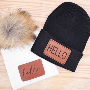 Infant Black and White Beanie Set with Pom-Pom